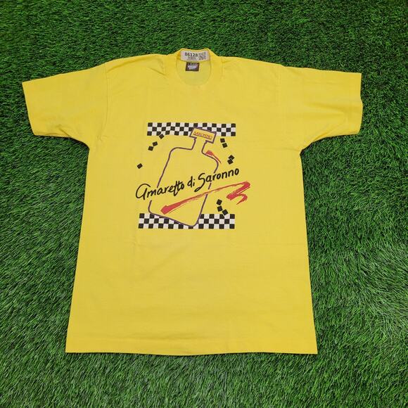 Vintage 80s Amaretto Disaronno Liqueur Shirt Medium 20x28 Yellow - Picture 1 of 12